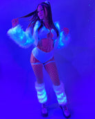 Blue LED White Furry Cropped Hooded Jacket - Rave Wonderland