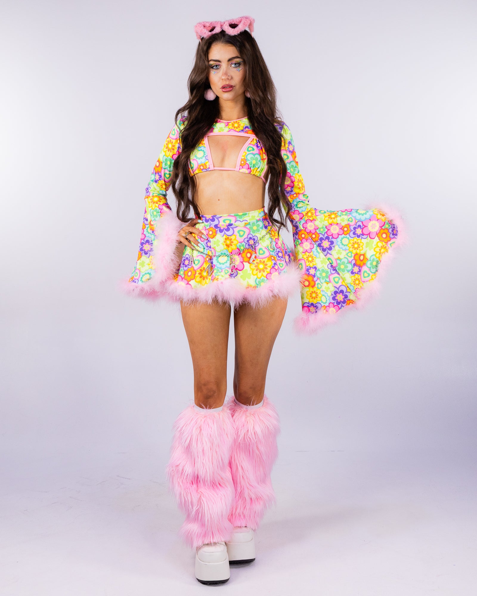 Flower Power Women's Faux Fur Trim Mini Skirt – Rave Wonderland