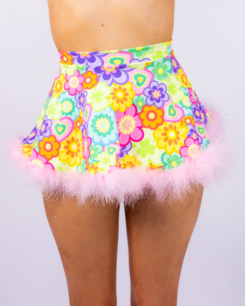 Flower Power Women's Faux Fur Trim Mini Skirt – Rave Wonderland