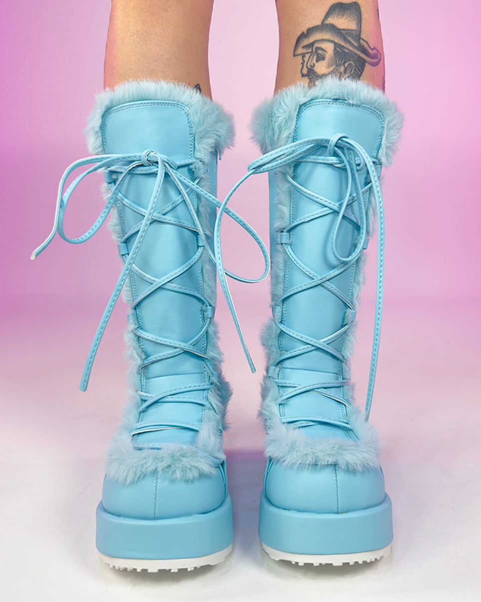 Demonia Baby Blue Winter Solstice Faux Fur Boots