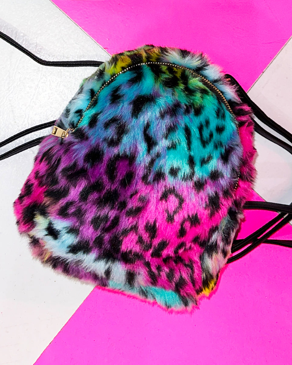 Tie Dye Leopard Fuzzy Mini Backpack
