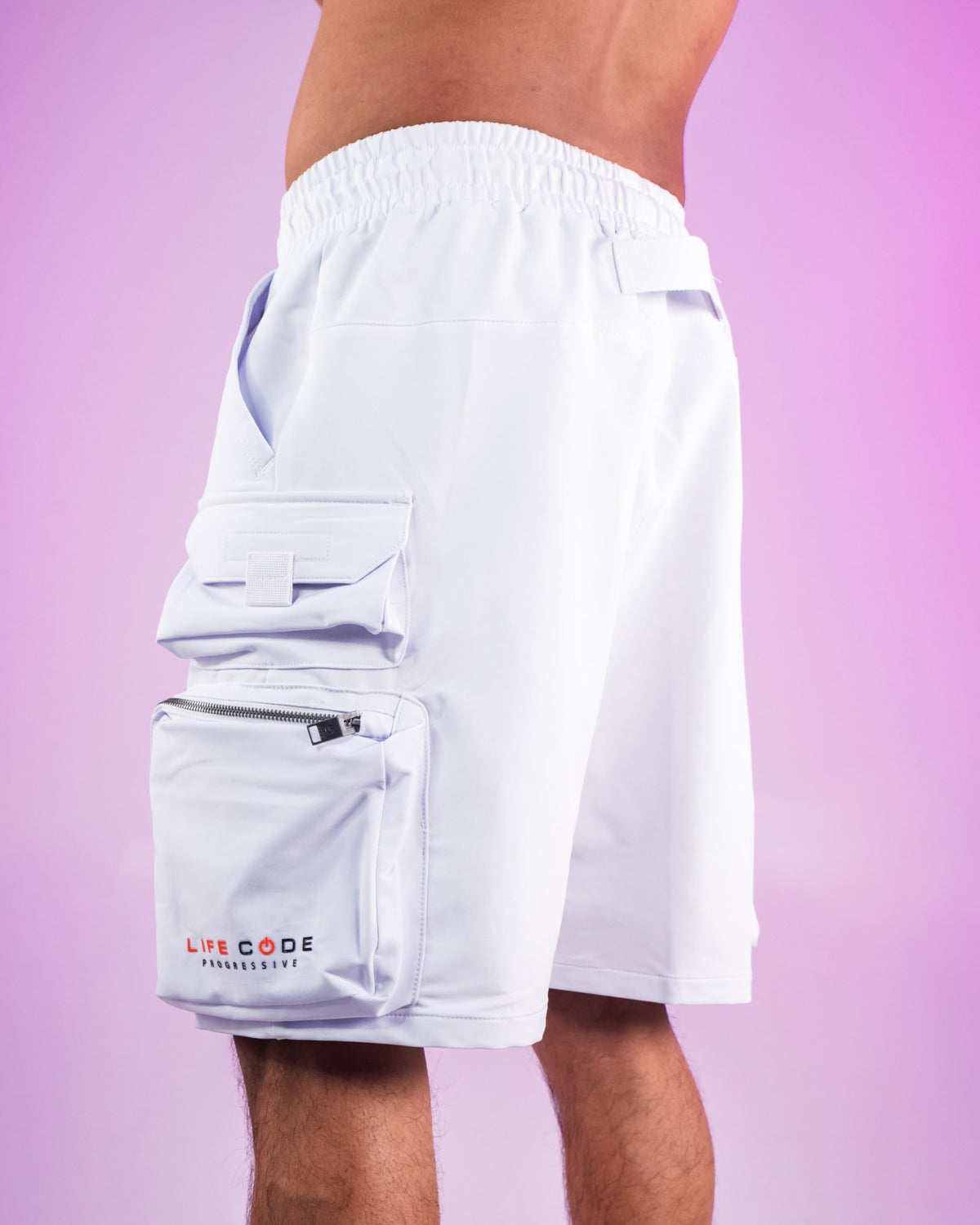White Nylon 7 Inch Inseam Shorts