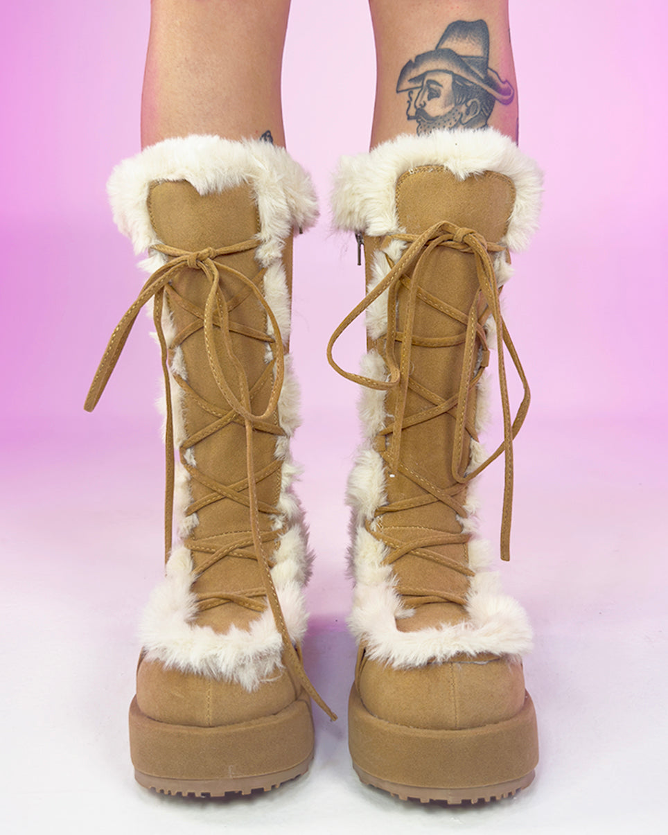 Demonia Brown Winter Solstice Faux Fur Boots