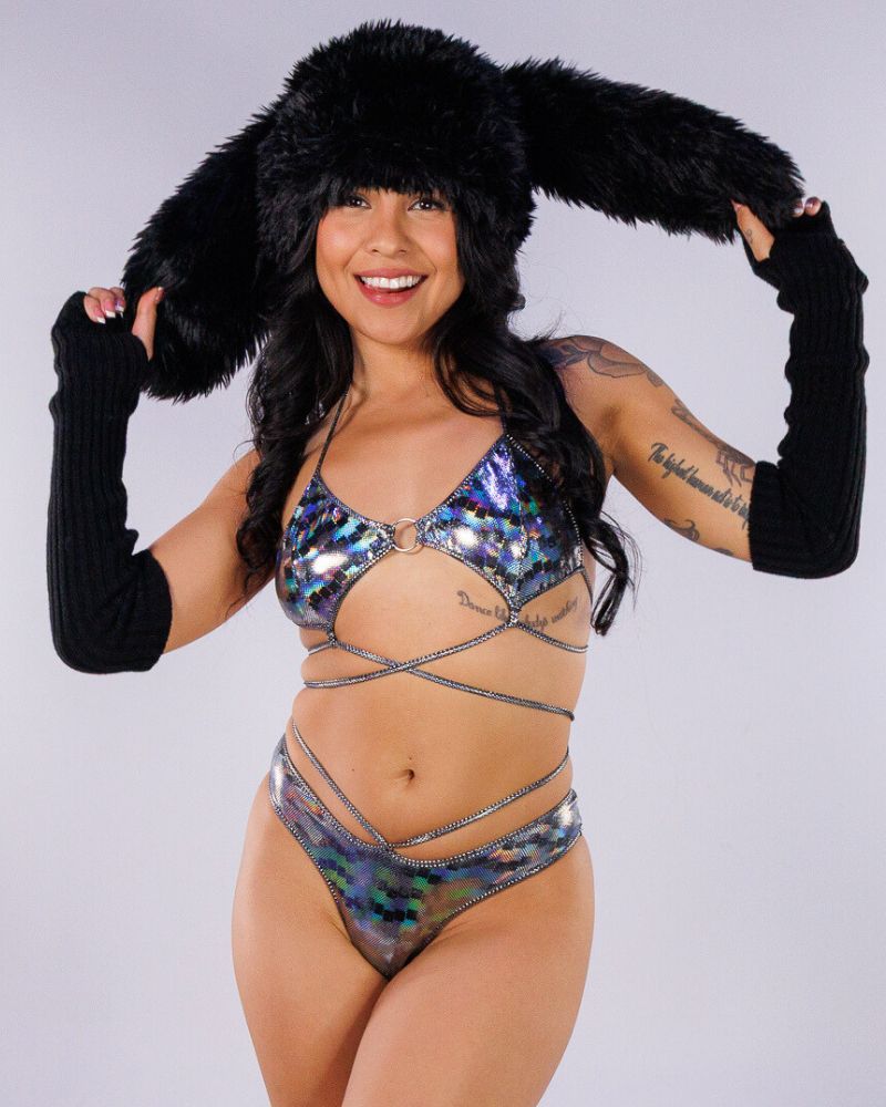 Black Geo Women's Strappy Bikini Set