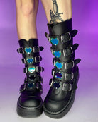 Demonia Emily Vegan Leather Heart-Buckle Boot - Rave Wonderland