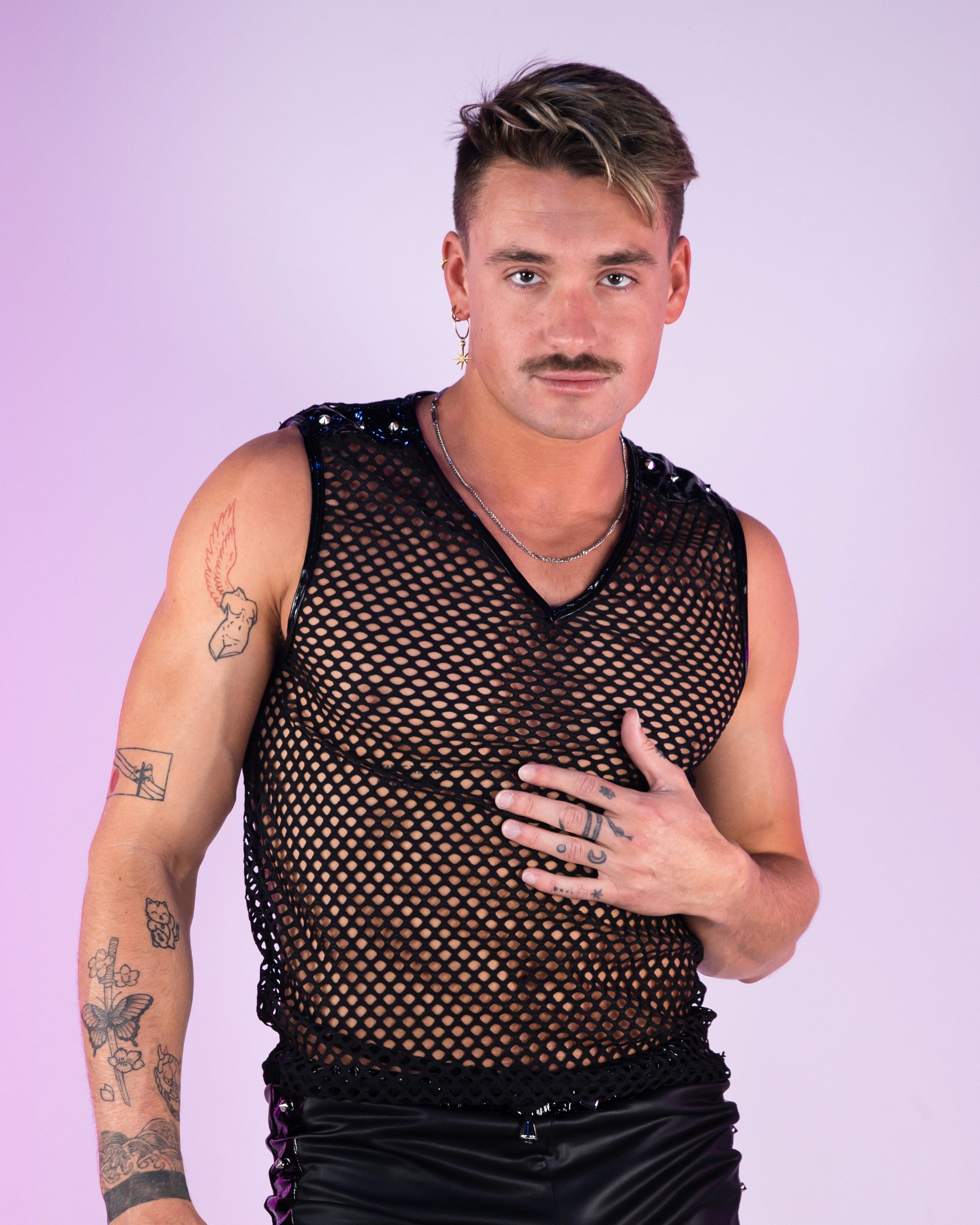 Men's Techno Black Fishnet Tank Top w/ Stud Details – Rave Wonderland