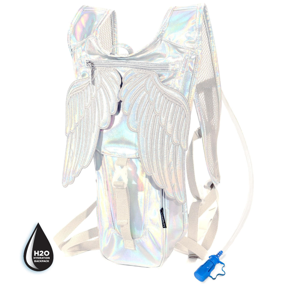 Laser Silver Angel Wings Hydration Backpack