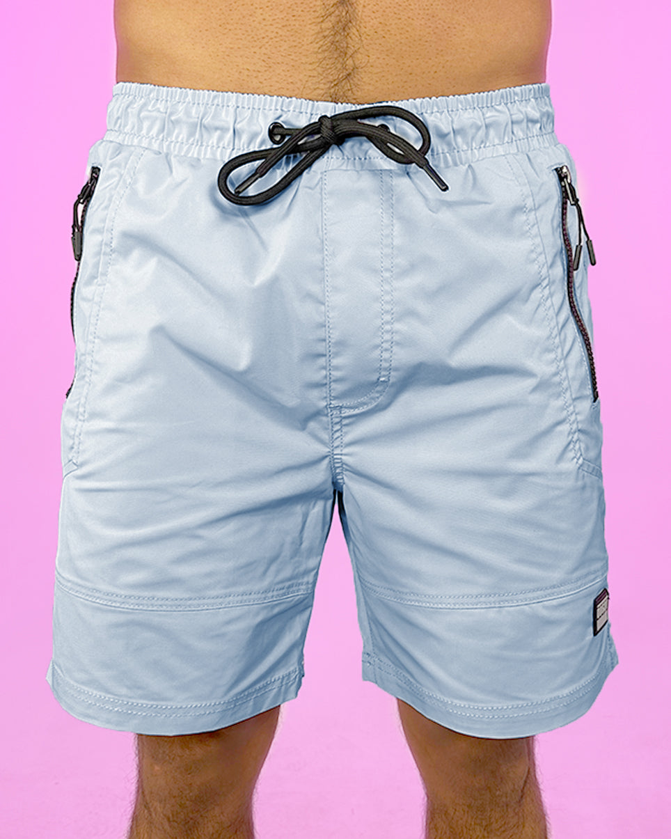 Sky Light Blue 7" Inseam Men's Shorts w/ Reflective Zipper Trims