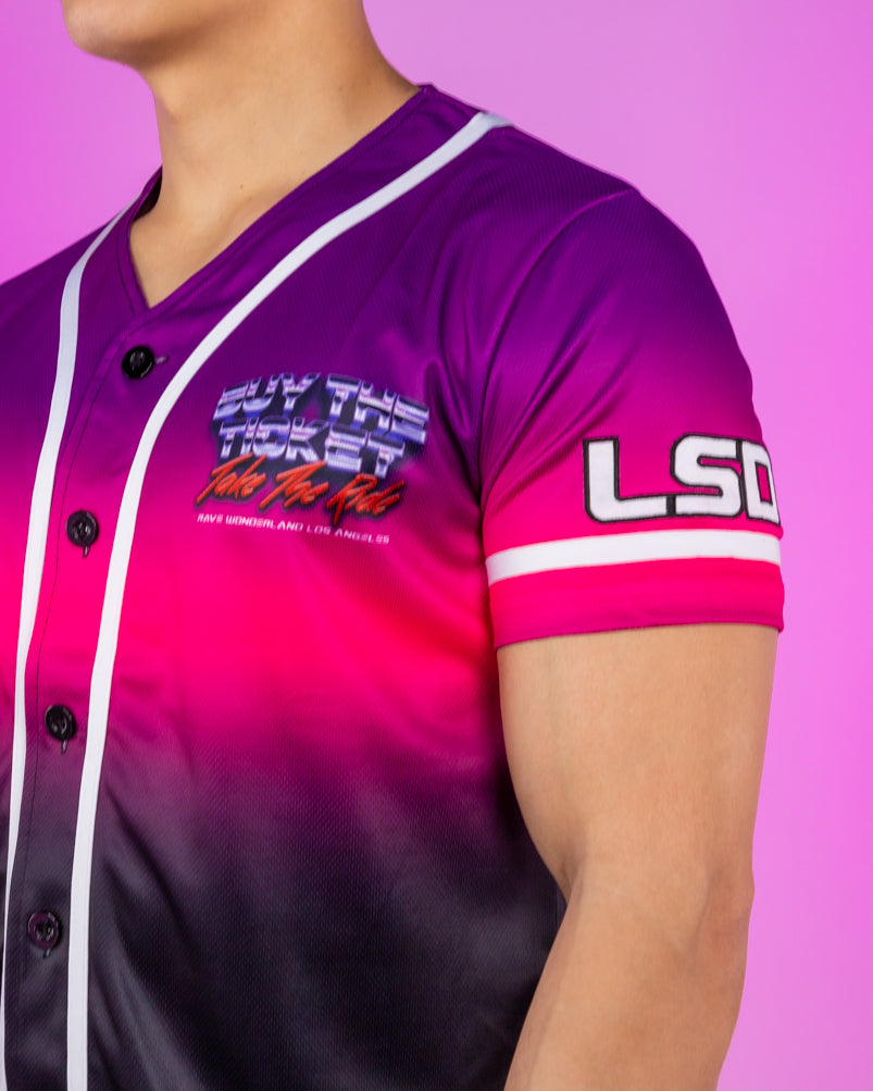 Buy The Ticket Take The Ride LSD Ombre Retro Car Baseball Jersey