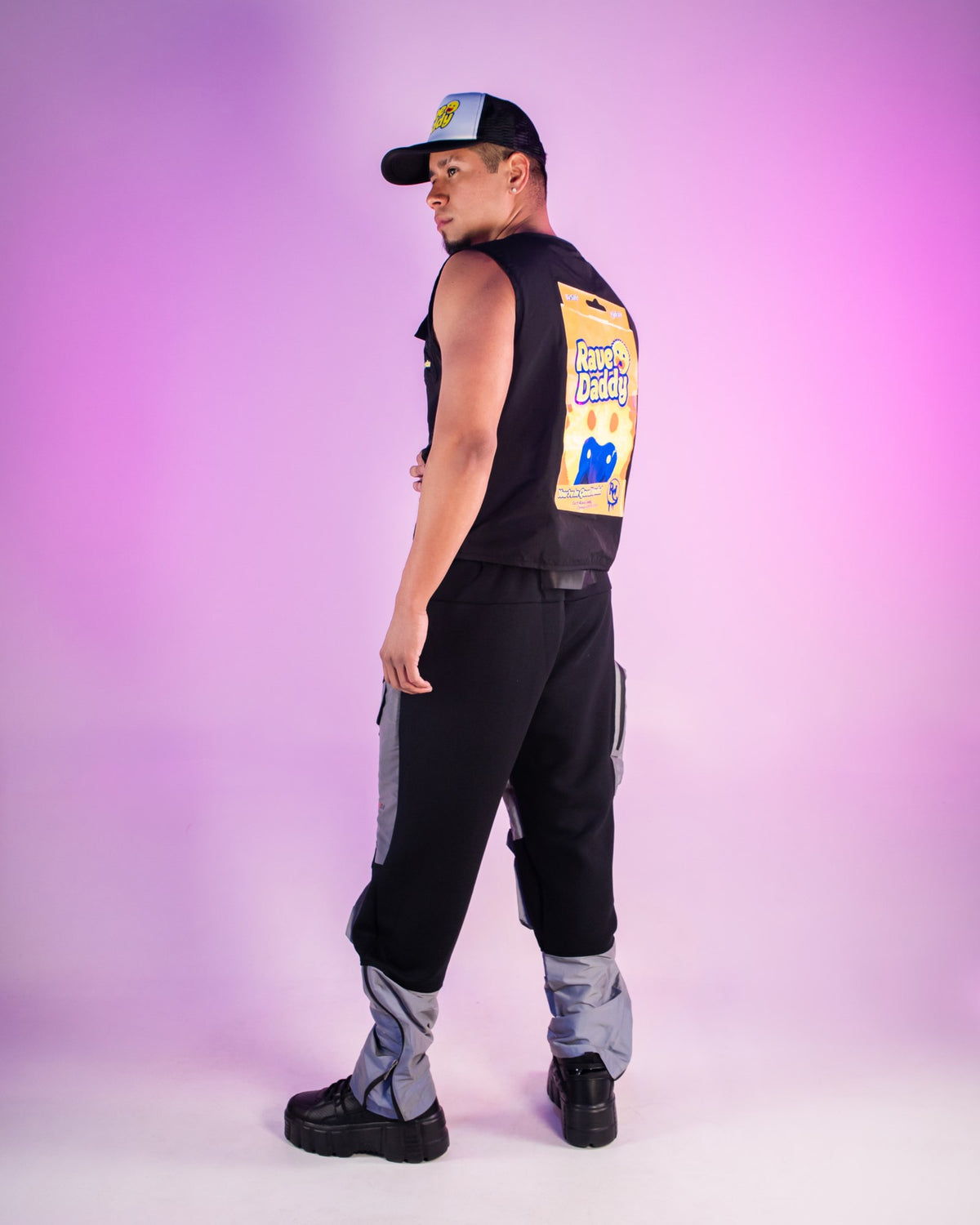 Rave Daddy Yellow and Black Fishnet Utility Vest