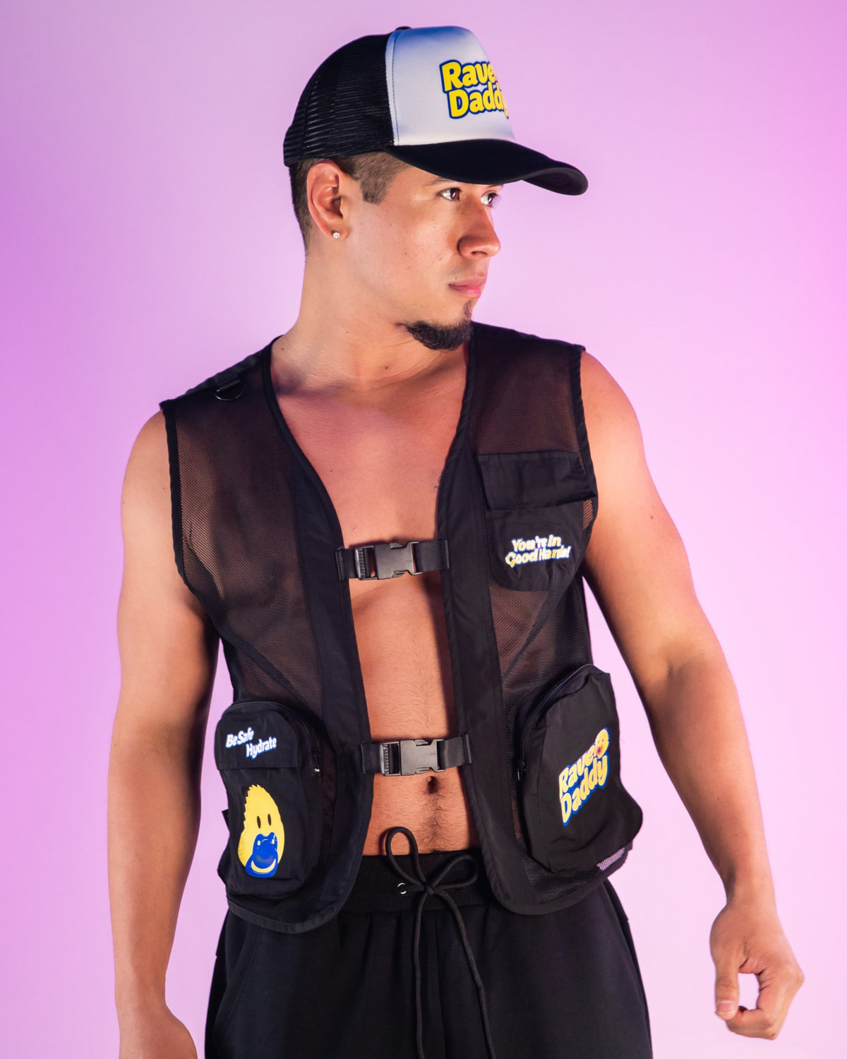 Rave Daddy Yellow and Black Fishnet Utility Vest