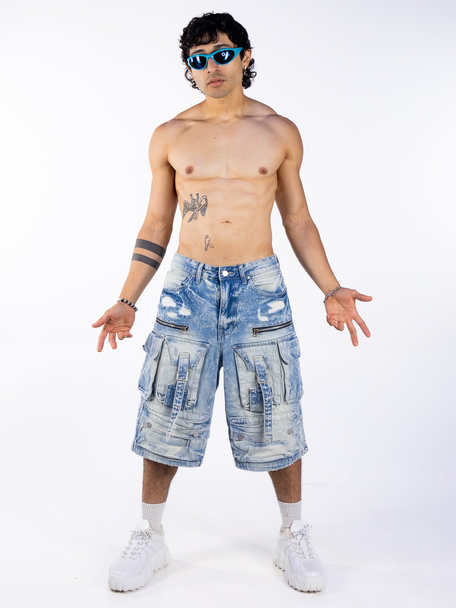 Acid Blue Men's Denim Cargo Jorts – Rave Wonderland
