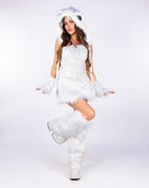 Arctic Bear 5pc white polar bear costume, fur hood, top, skirt, arm and leg warmers, full body