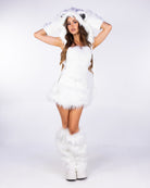 Arctic Bear 5pc white polar bear costume, full body front view, hands on hood