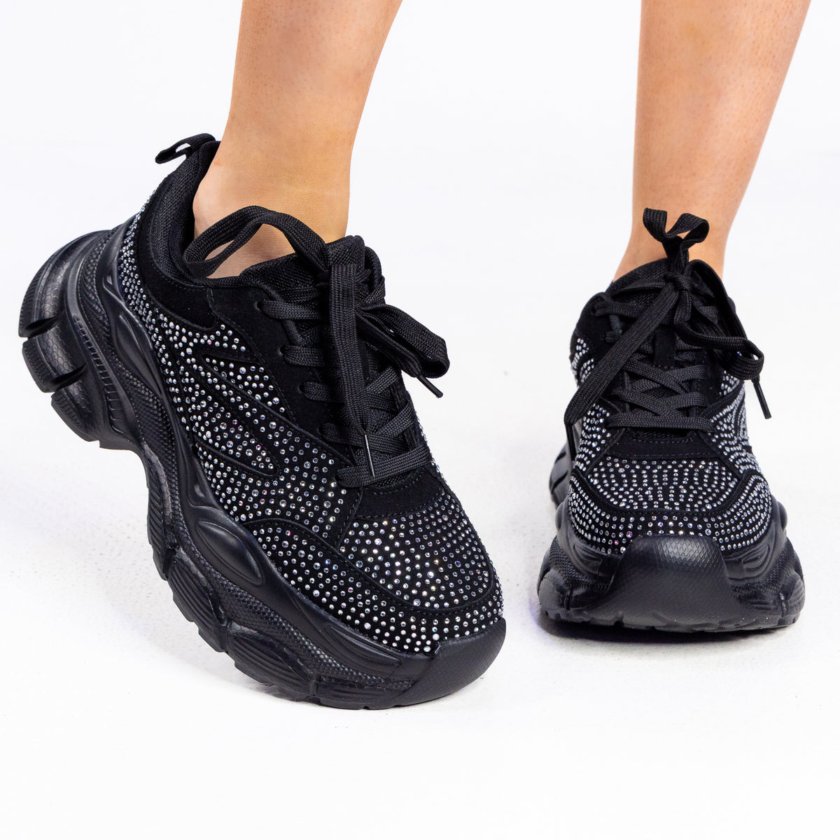Black Rain Women's Rhinestone Chunky Sneakers – Rave Wonderland