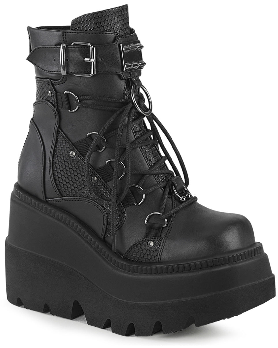 Demonia Shaker Black Vegan Wedge Platform - Rave Wonderland