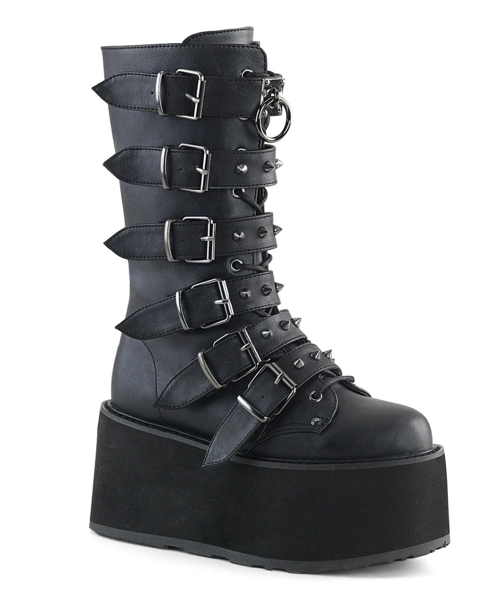 Demonia Matte Black Studded Mid-Calf Platform Boots - Rave Wonderland