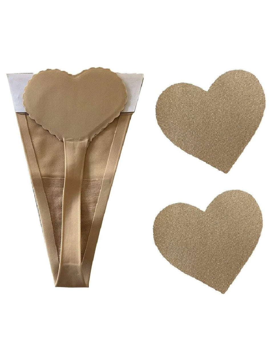 Nude Heart Invisible Thong Pastie and Pantie Set