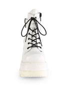 Demonia White Stacked Wedge Platform Ankle Boots - Rave Wonderland