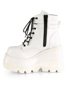 Demonia White Stacked Wedge Platform Ankle Boots - Rave Wonderland