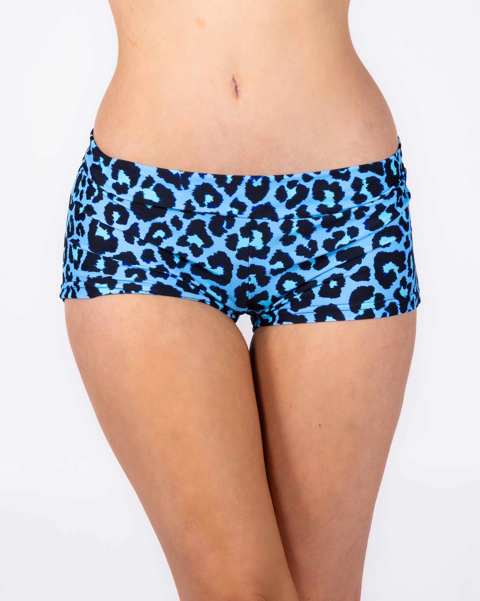 Feral Feline Women's Blue Leopard Scrunch Boy Shorts