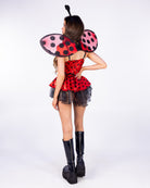 Lady Bug Babe 3pc red and black costume, full body back view showing wings