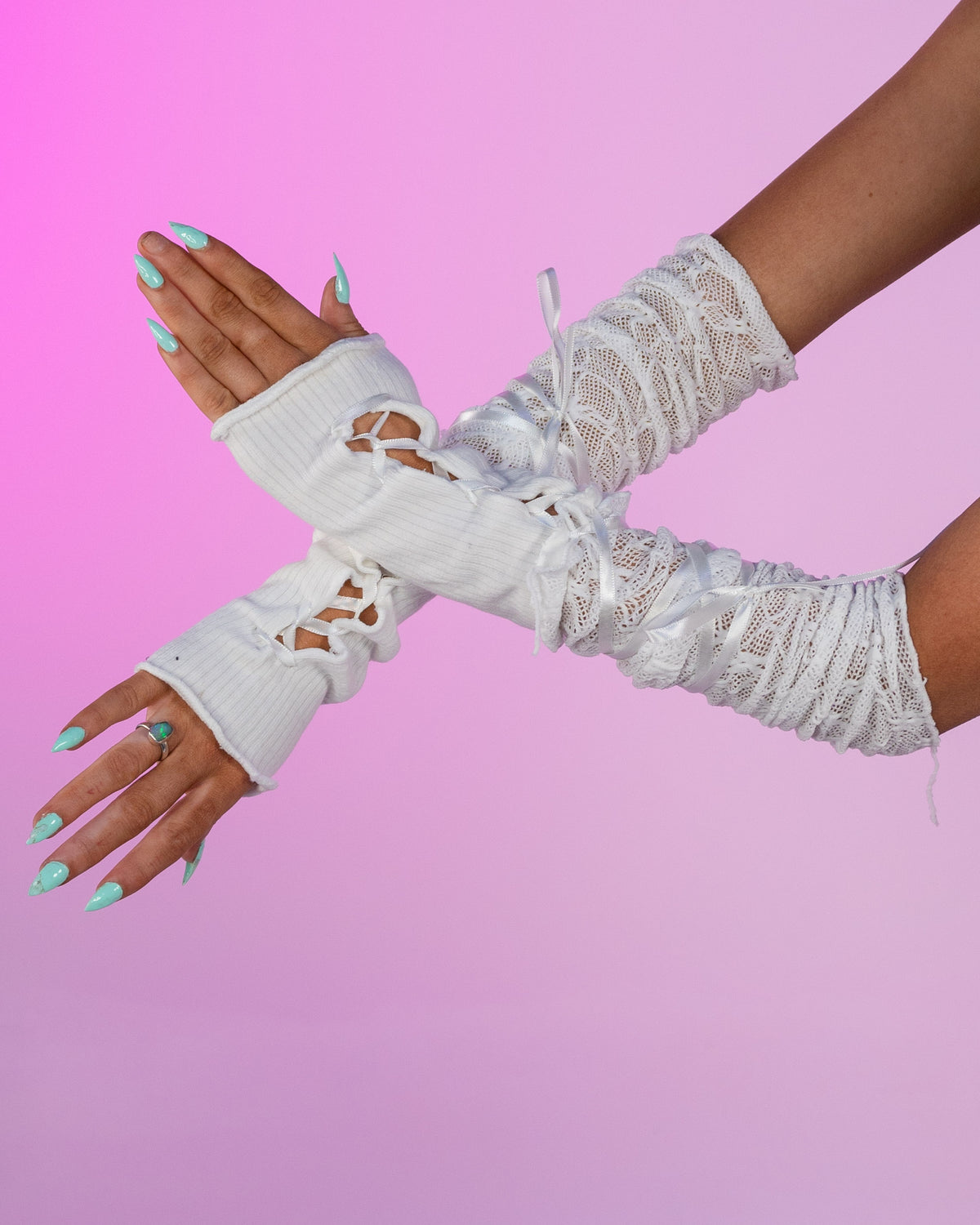 Criss Cross Lace Elbow Gloves (Pair)