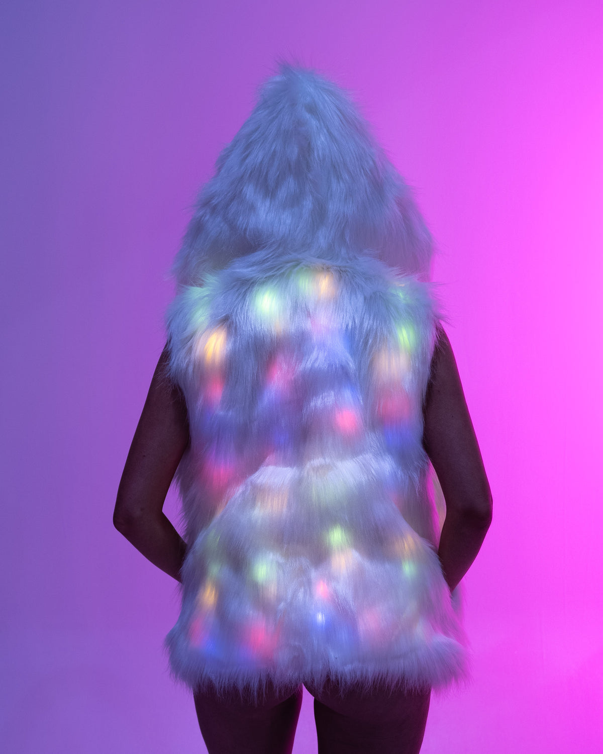 Multi-Color LED Hooded Faux Fur Vest