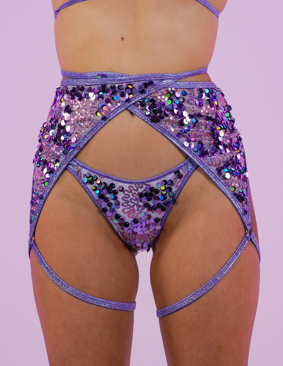 Lavender Sequin Disco Garter Belt