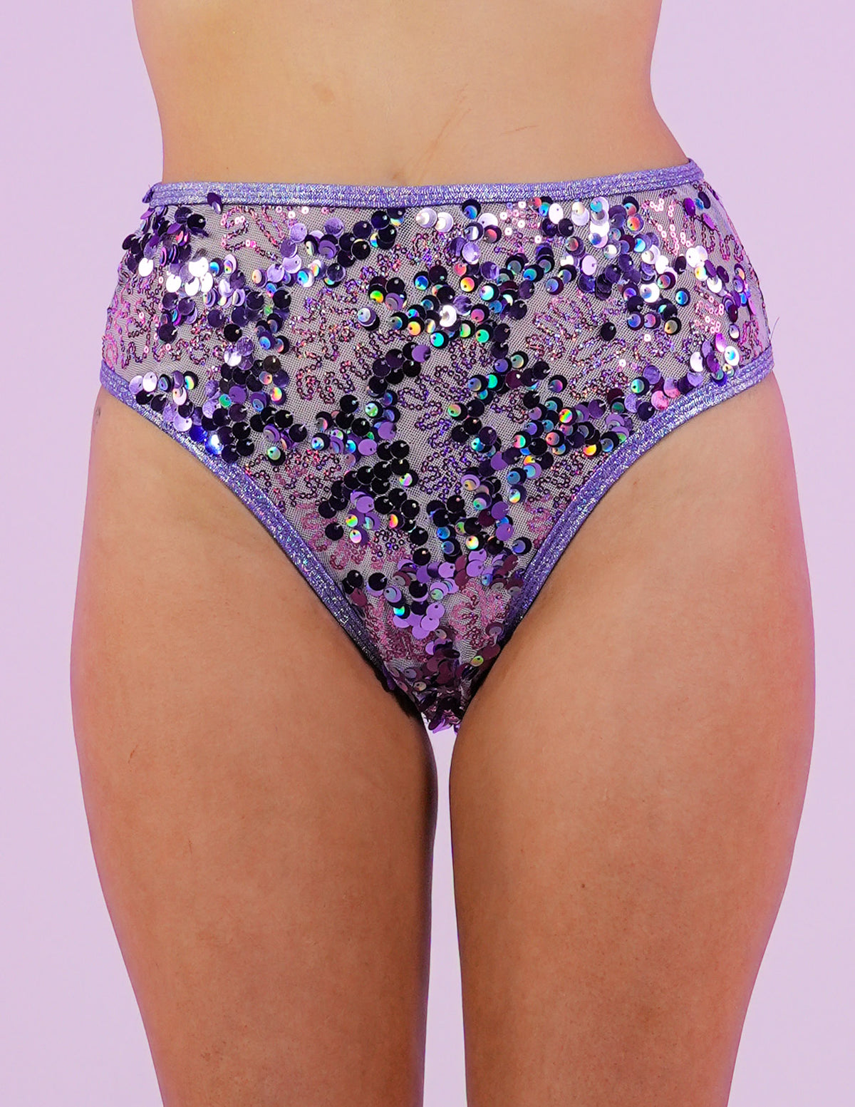 Lavender Sequin Disco High Waist Shorts