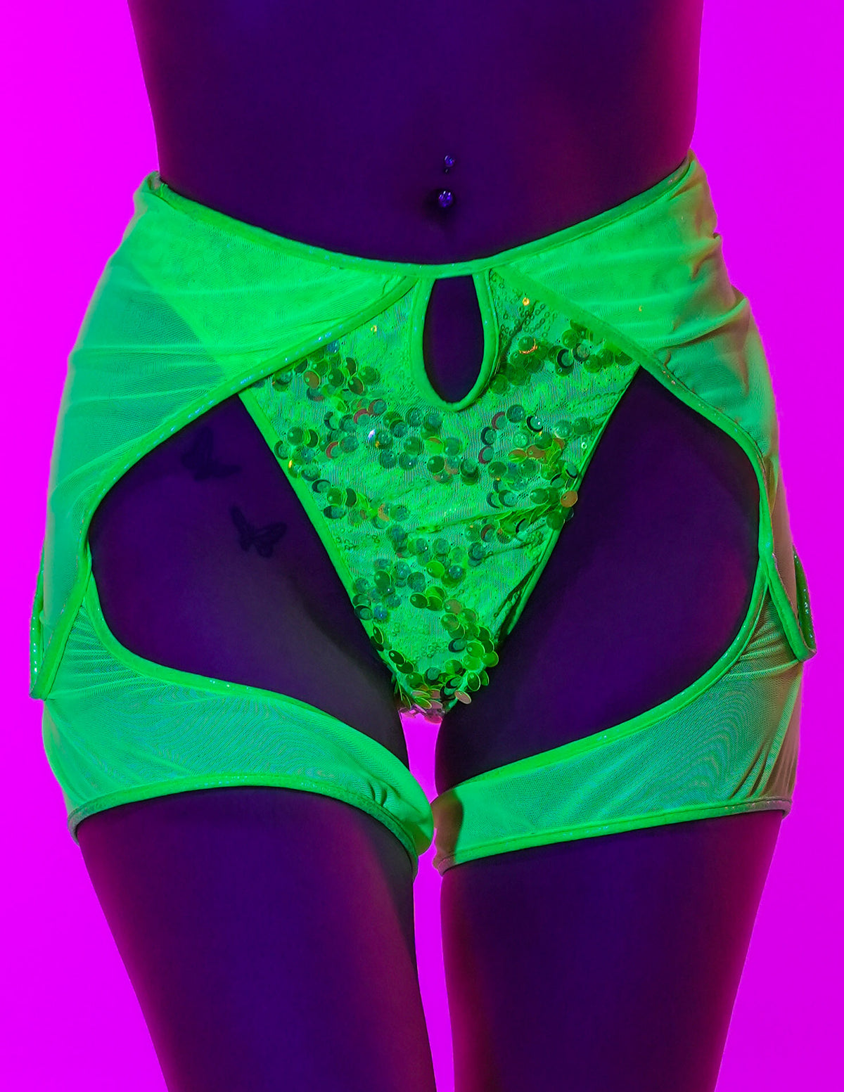 Neon Sequin Disco Chap Shorts