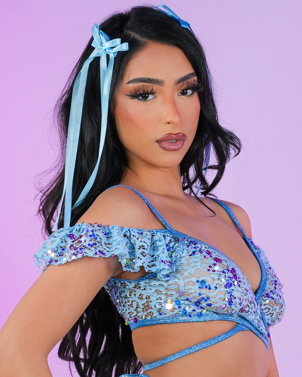 Aqua Sequin Net Ruffle Top – Rave Wonderland