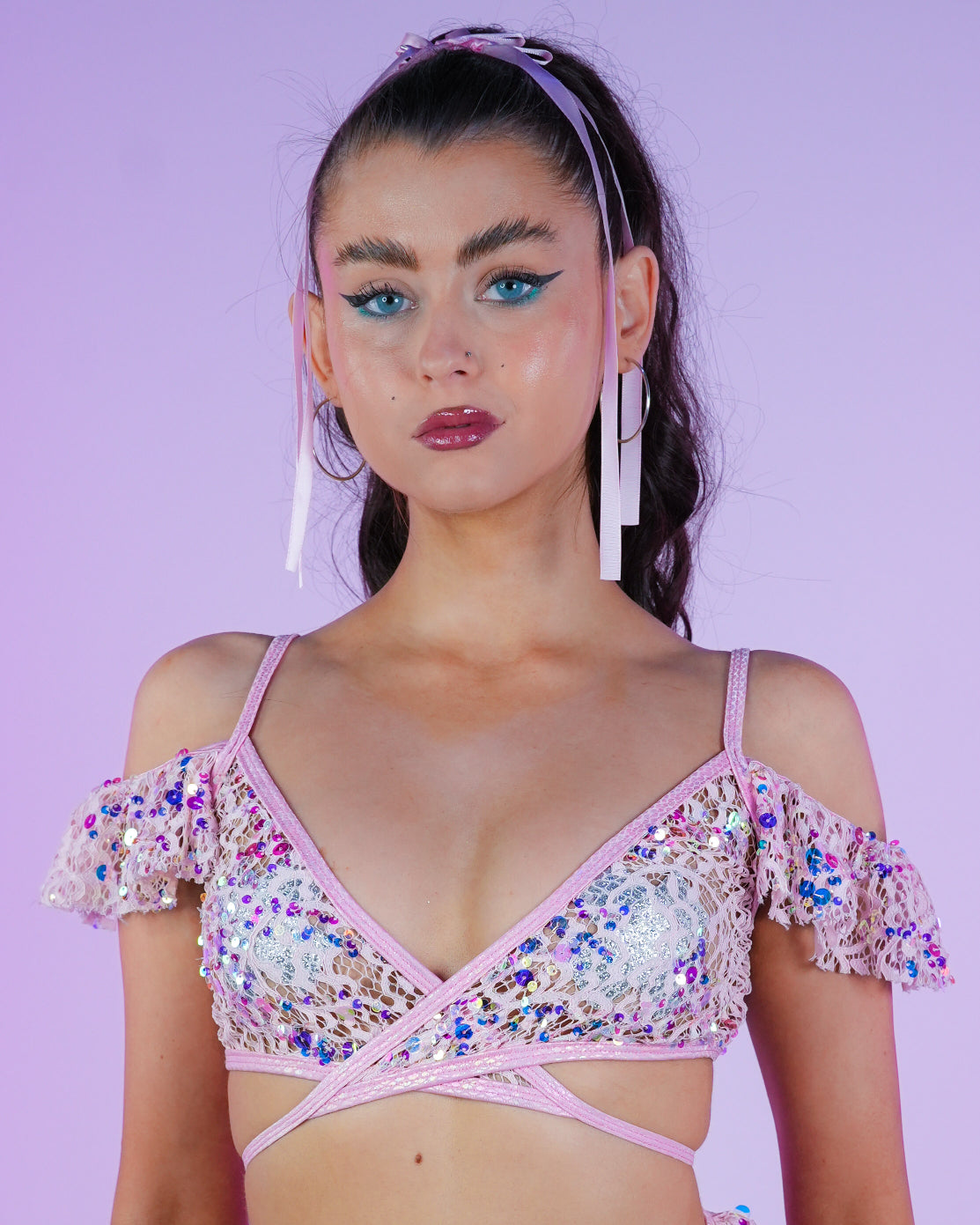 Pink Blush Sequin Net Ruffle Top – Rave Wonderland