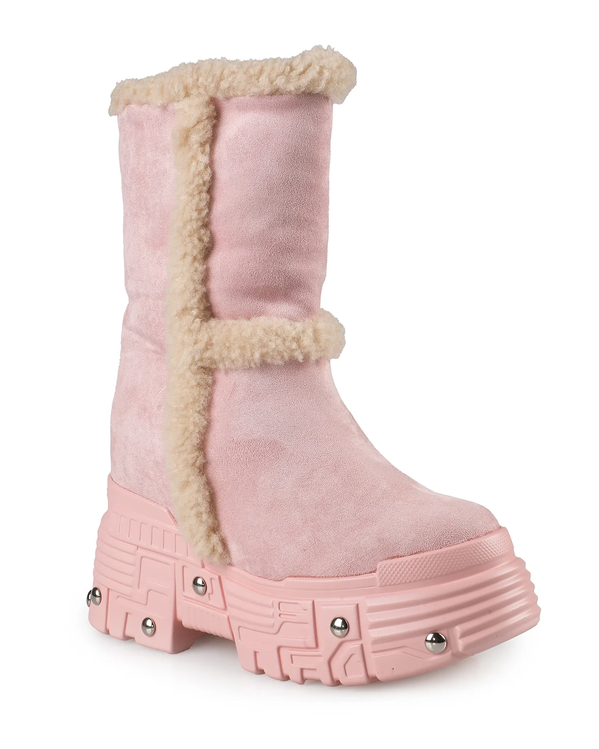 Pink Winter Glitch Edge Women's Platform Mid-Calf Boots