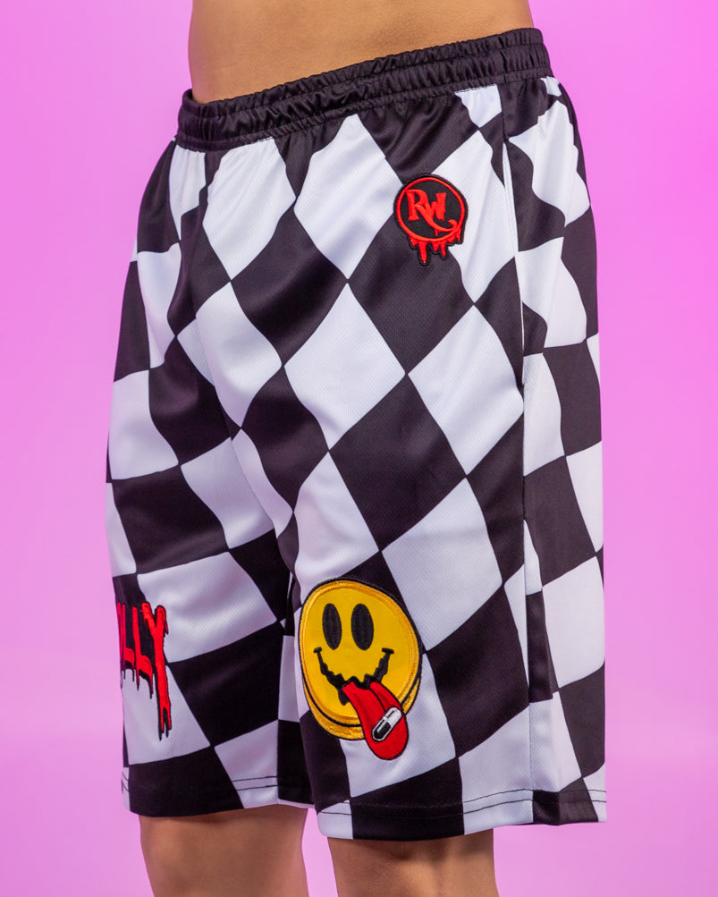 Checkered Molly Monster Smiley Face Black and White Men's Shorts