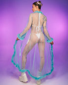 So Xxtra Feather Trim Sheer Long Robe - Rave Wonderland