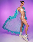 Lux Doll Sheer Long Robe With Boa Feather Trim - Rave Wonderland