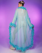 Lux Doll Sheer Long Robe With Boa Feather Trim - Rave Wonderland