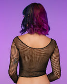 Diamond Fishnet Long Sleeve Crop Top - Rave Wonderland