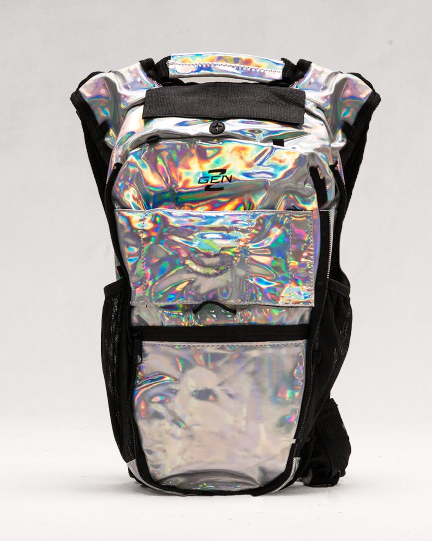 Gen Z Holographic Silver Hydration Backpack