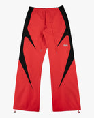 Red Blade Men's Pants, red with black blade panels and drawstring waist, flat lay