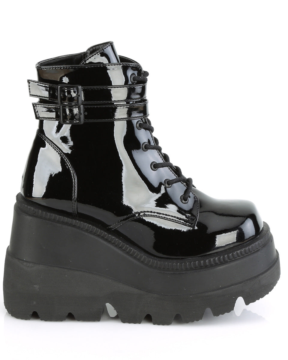 Demonia Black Patent Stacked Platform Ankle Boots - Rave Wonderland