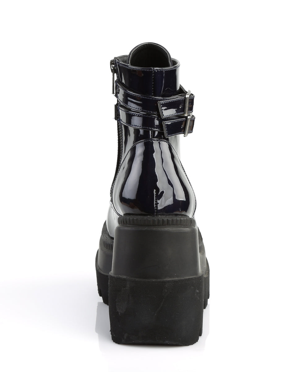 Demonia Holographic Black Stacked Platform Ankle Boots - Rave Wonderland