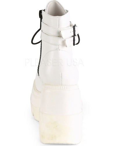 Demonia White Stacked Wedge Platform Ankle Boots - Rave Wonderland
