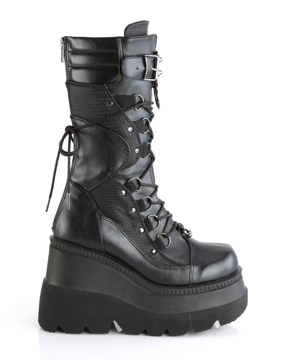 Demonia Shaker Black Lace Up Mid Calf Platform Boot Rave Wonderland