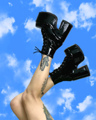 Demonia Black Patent Lace-Up Platform Ankle Boots - Rave Wonderland