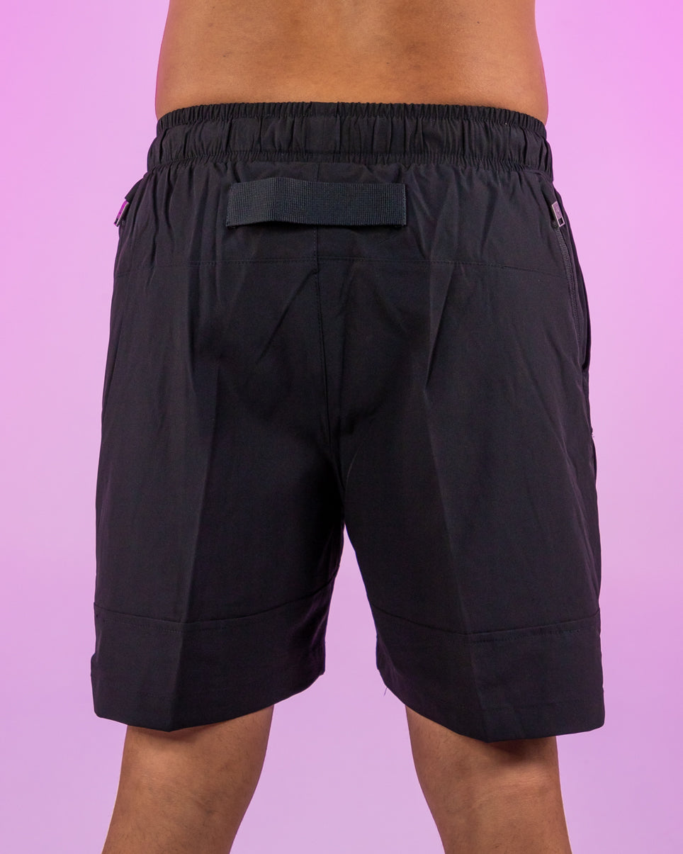 Black Nylon 6 Inch Inseam Shorts