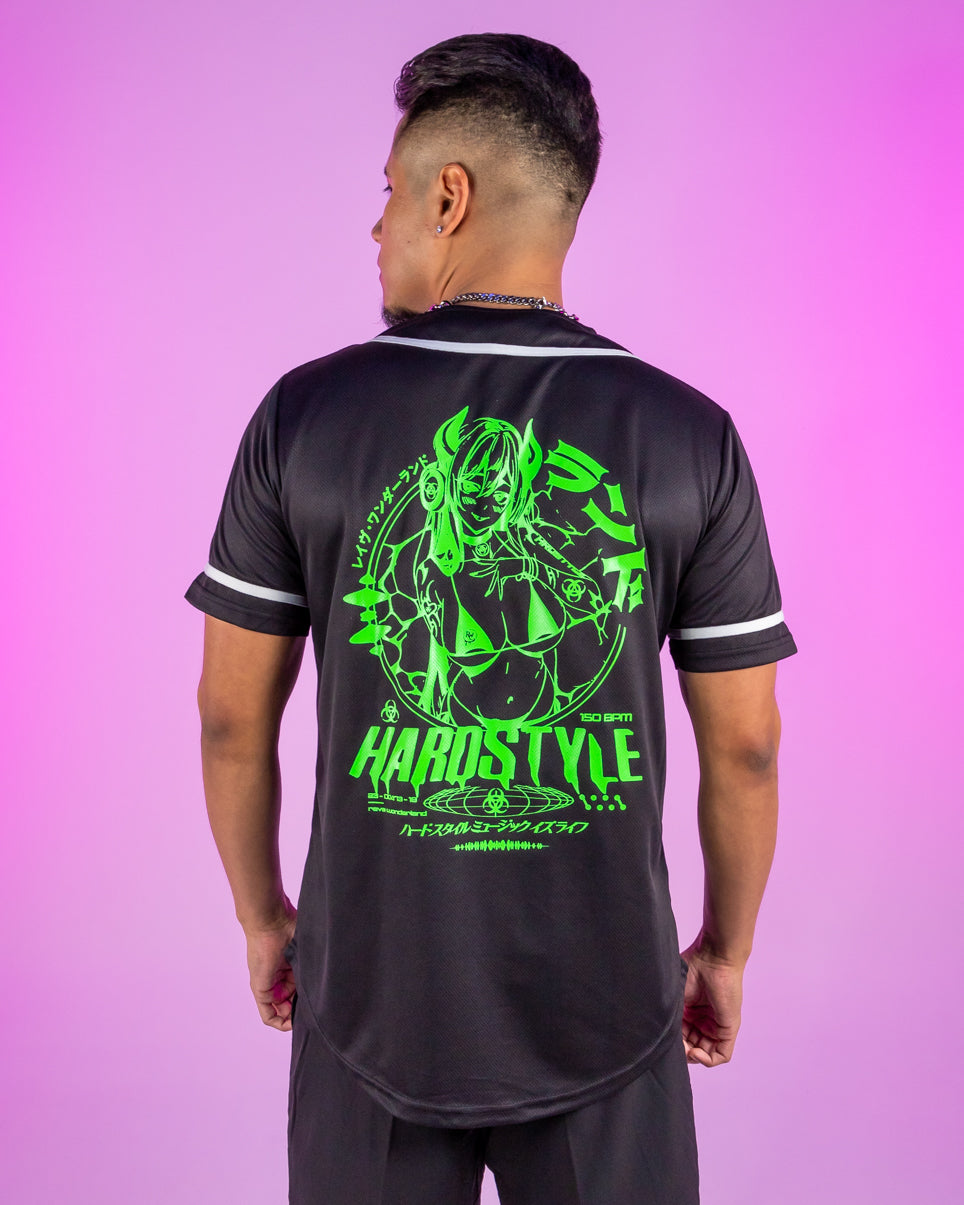 Hardstyle Baddie Anime UV Neon Green Baseball Jersey