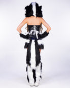 Silly Skunk 5pc black and white costume, back view showing lace-up corset and tail