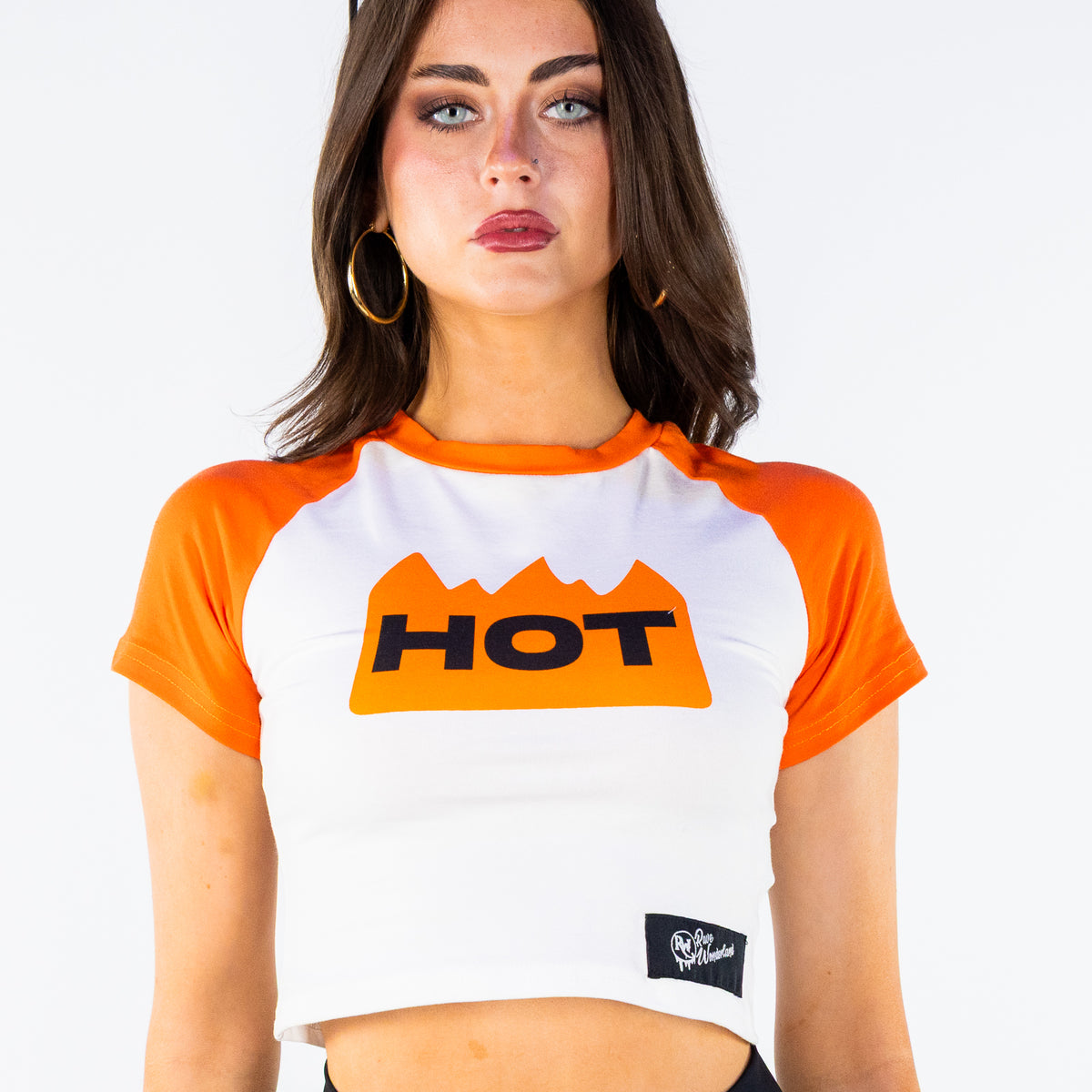 Hot Sticker Women's White/Orange Baby Tee – Rave Wonderland
